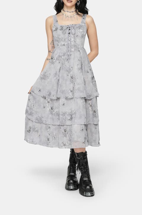 Aureline Butterfly Tiered Midi Dress