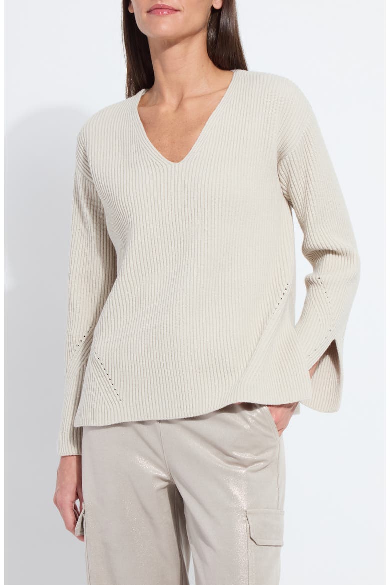 Ximena Cozy V-Neck Rib Sweater, Main, color, SOFT TAUPE