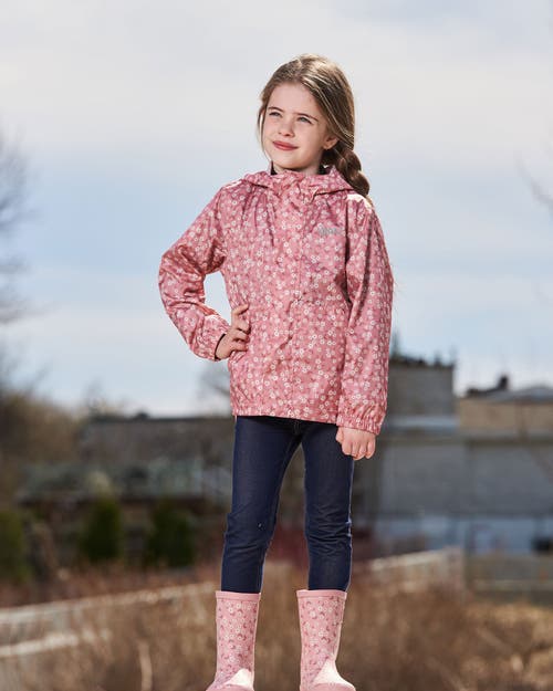 Deux Par Deux Little Girl's Printed Packable Windbreaker Small White Flowers On Pale Pink In White Flowers On Pale Pink