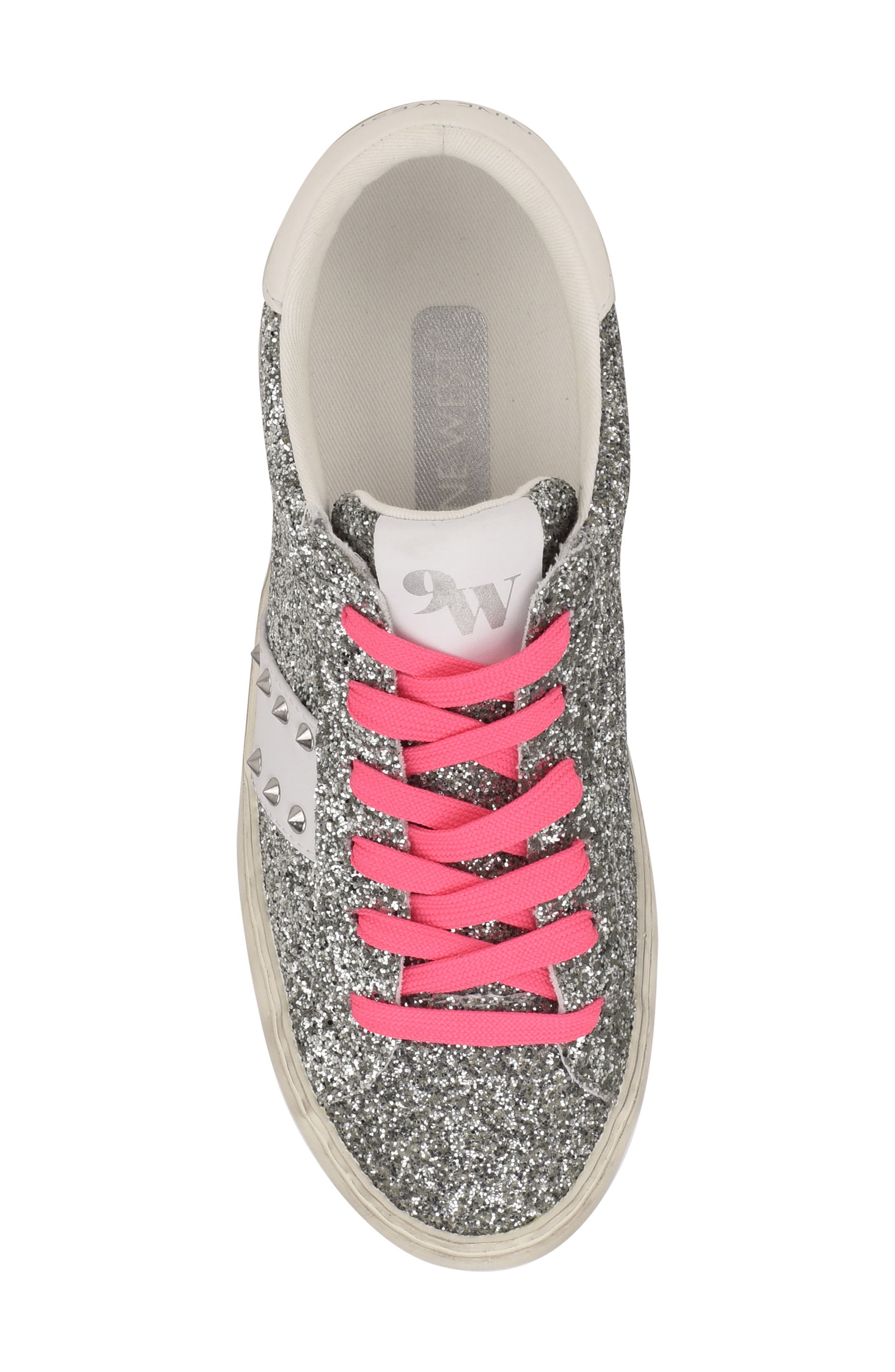 Nine West Sneaks Studded Sneaker, Alternate, color, Silver Glitter/ White