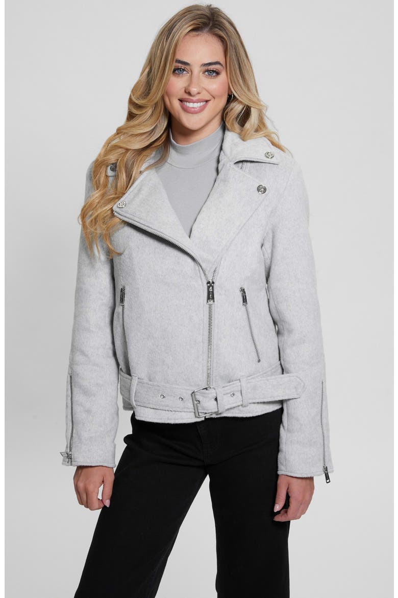 Nancy Moto Jacket with Removable Faux Fur Collar, Alternate, color, LIGHT MELANGE GREY