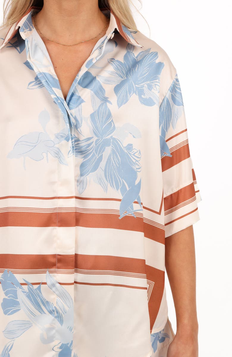 Petal & Pup Lara Floral Print & Stripe Satin Shirt, Alternate, color, Pale Blue Print