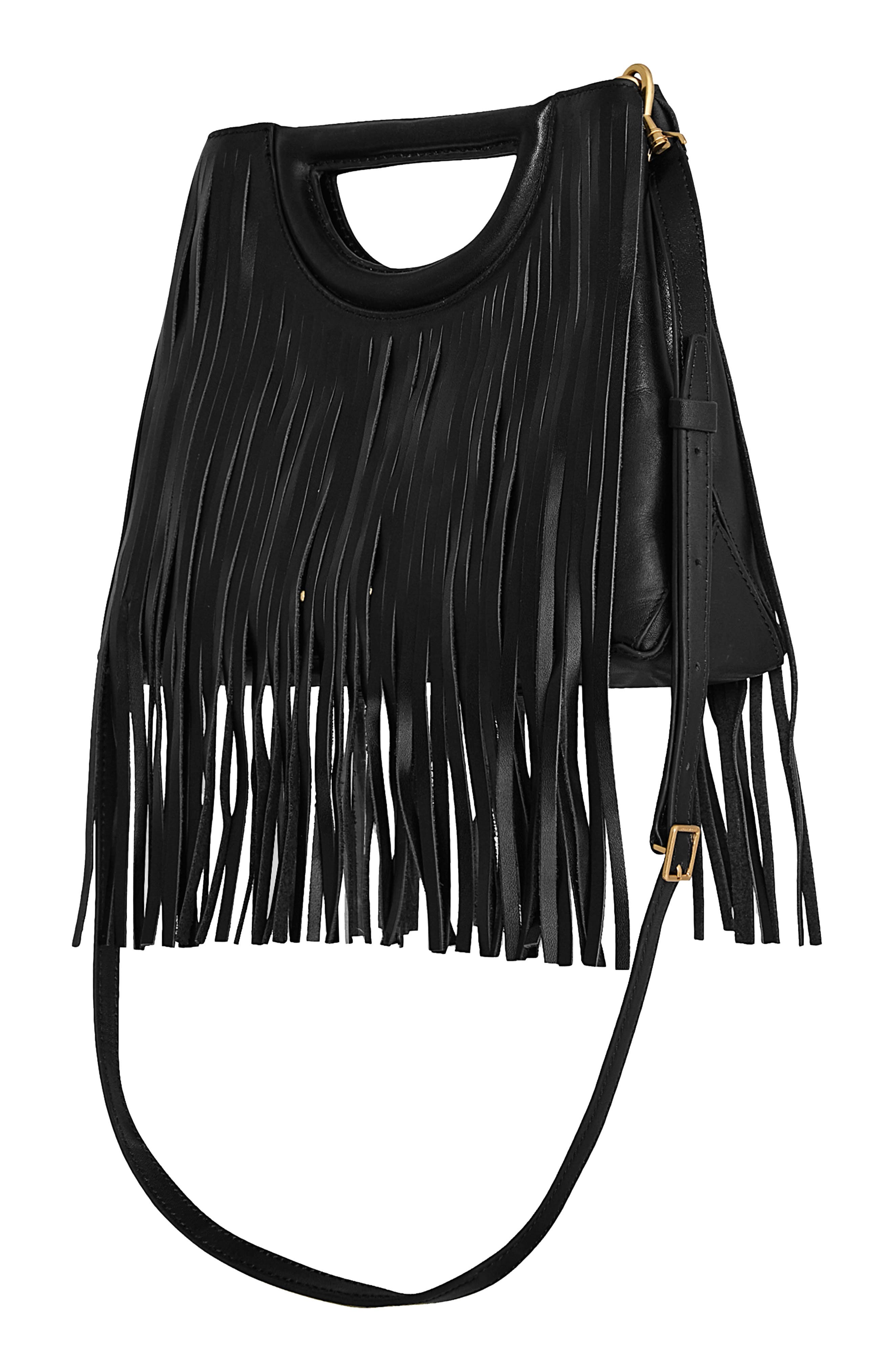 Rebecca Minkoff Frankie Fringe Leather Crossbody Bag, Alternate, color, Black