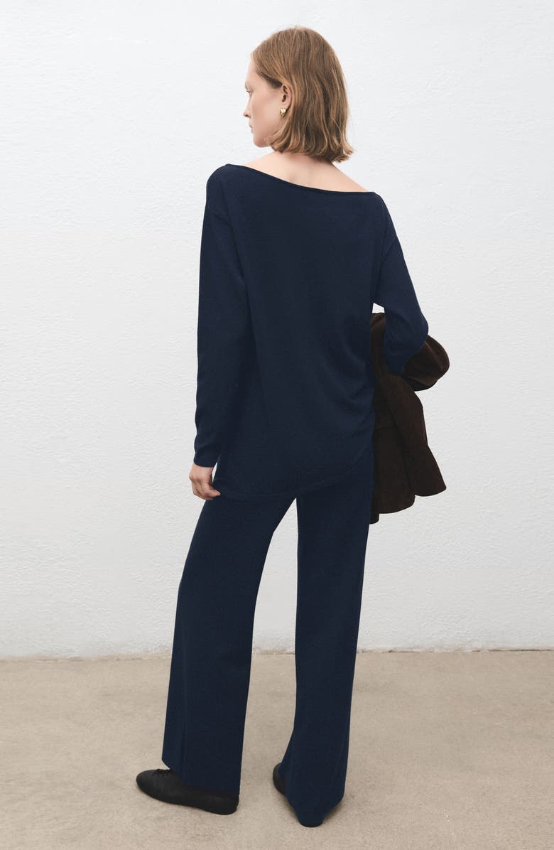 MANGO Split Hem Pull-On Straight Leg Knit Pants, Alternate, color, Dark Navy