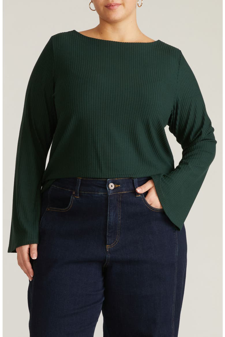 Yasmine Rib Bell Sleeve Sweater, Main, color, SCARAB GREEN