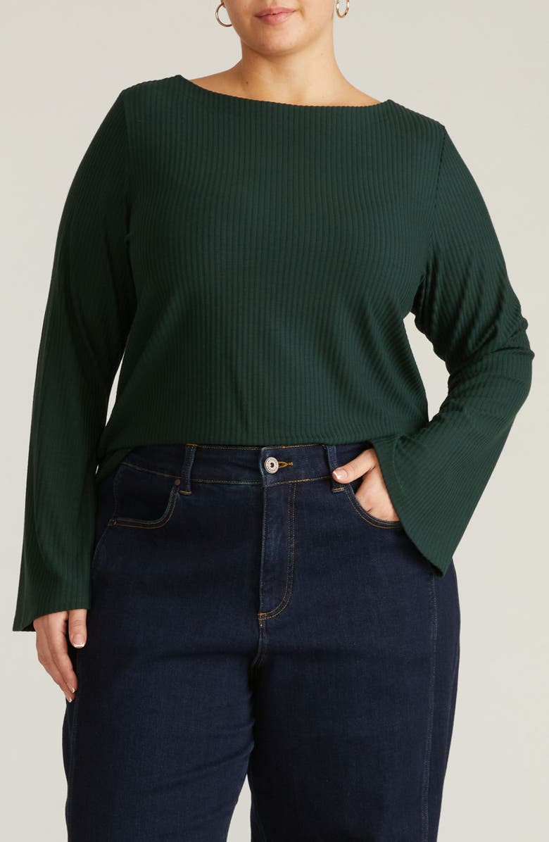 Universal Standard Yasmine Rib Bell Sleeve Sweater, Main, color, Scarab Green