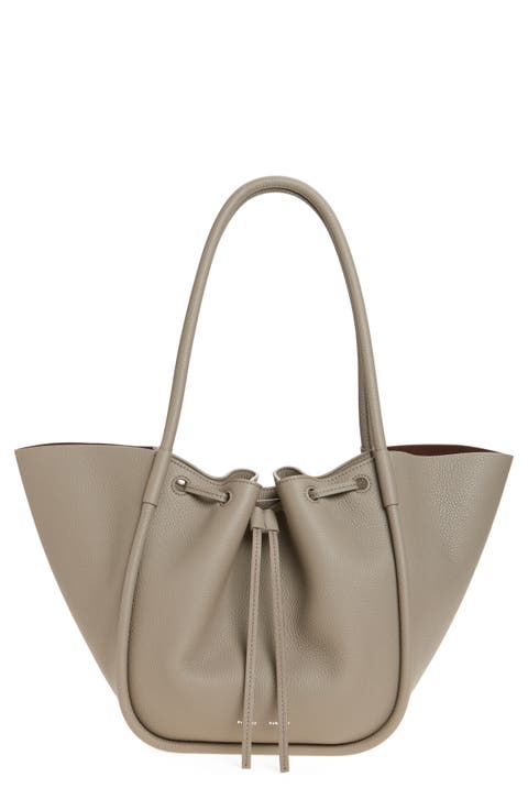 Large Ruched Pebbled Leather Tote