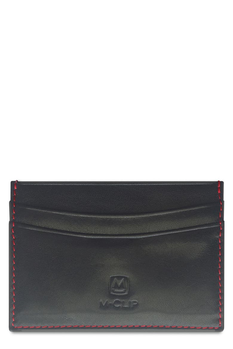 RFID Leather Card Case, Main, color, BLACK