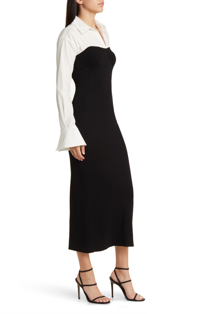 MOON RIVER Long Sleeve Mixed Media Midi Sweater Shirtdress, Alternate, color,