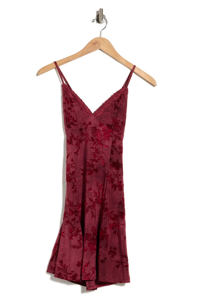 Lace Burnout Velvet Fit & Flare Minidress, Alternate, color, WINE COMBO