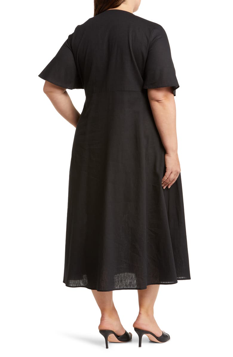 HARSHMAN Fiorella Tie Front Linen Blend Midi Dress, Alternate, color, 