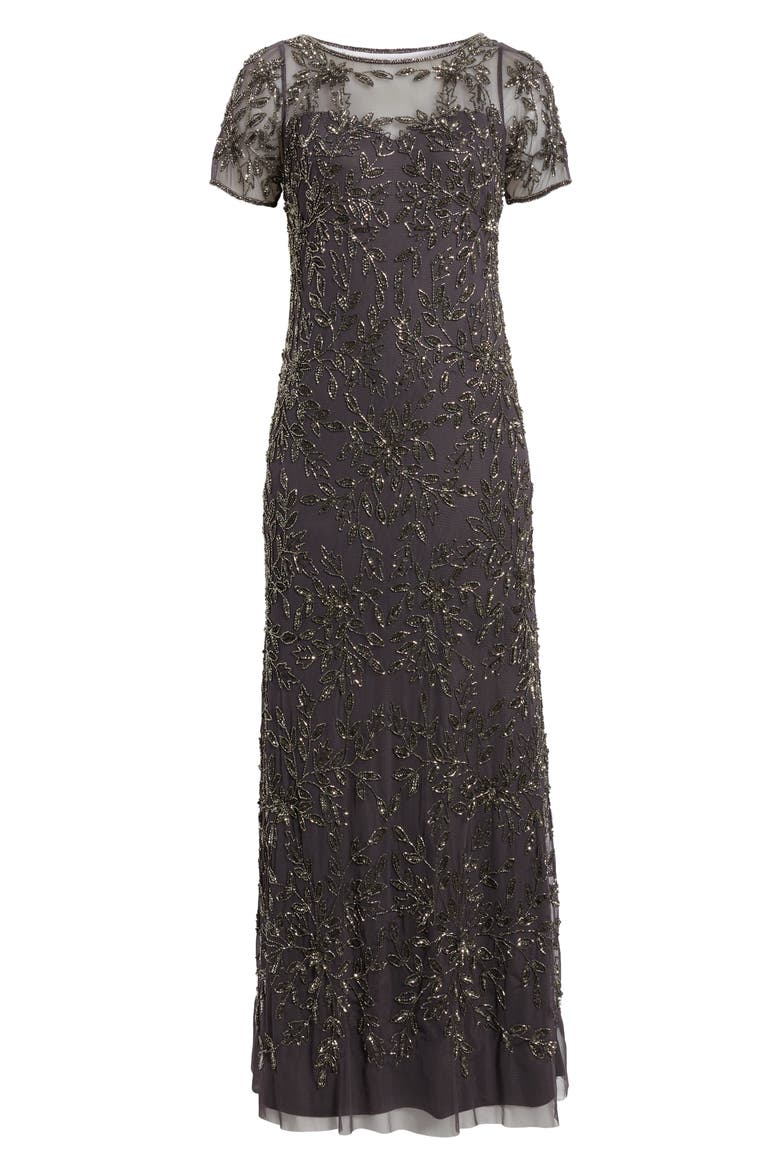 Beaded Floral Gown, Alternate, color, SLATE 421