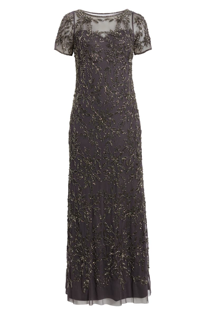 Pisarro Nights Beaded Floral Gown, Alternate, color, Slate 421