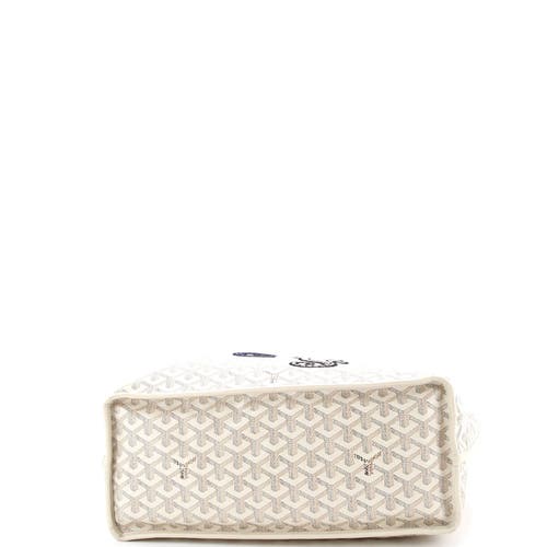 Pre-owned Goyard  Goyard Anjou Reversible Tote Embroidered Coated Canvas Pm In White