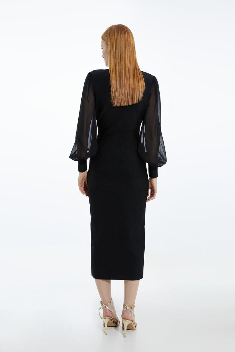 Zip Detail Chiffon Sleeve Knit Dress, Alternate, color, Black