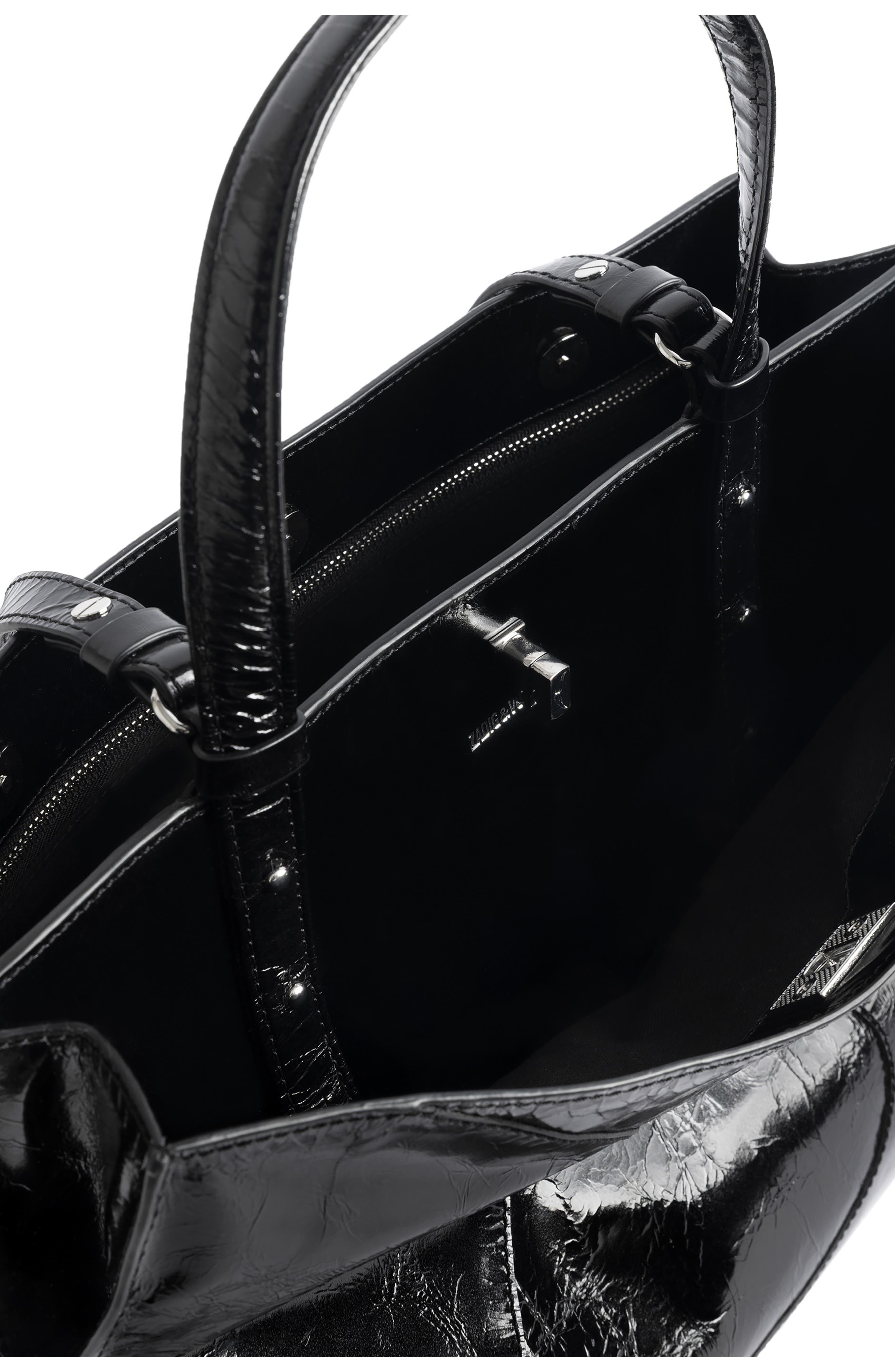 Zadig & Voltaire Jack Patent Leather Shoulder Bag, Alternate, color, Black