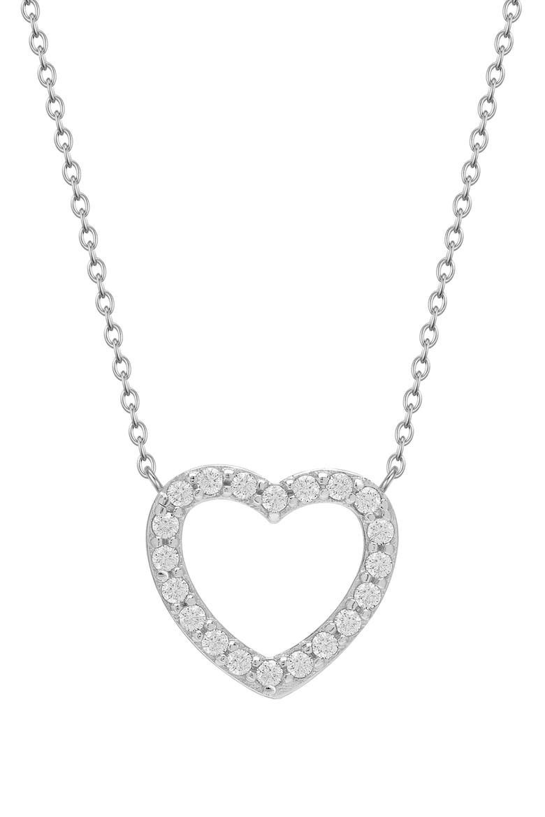 Kids' Cubic Zirconia Open Heart Pendant Necklace, Main, color, WHITE