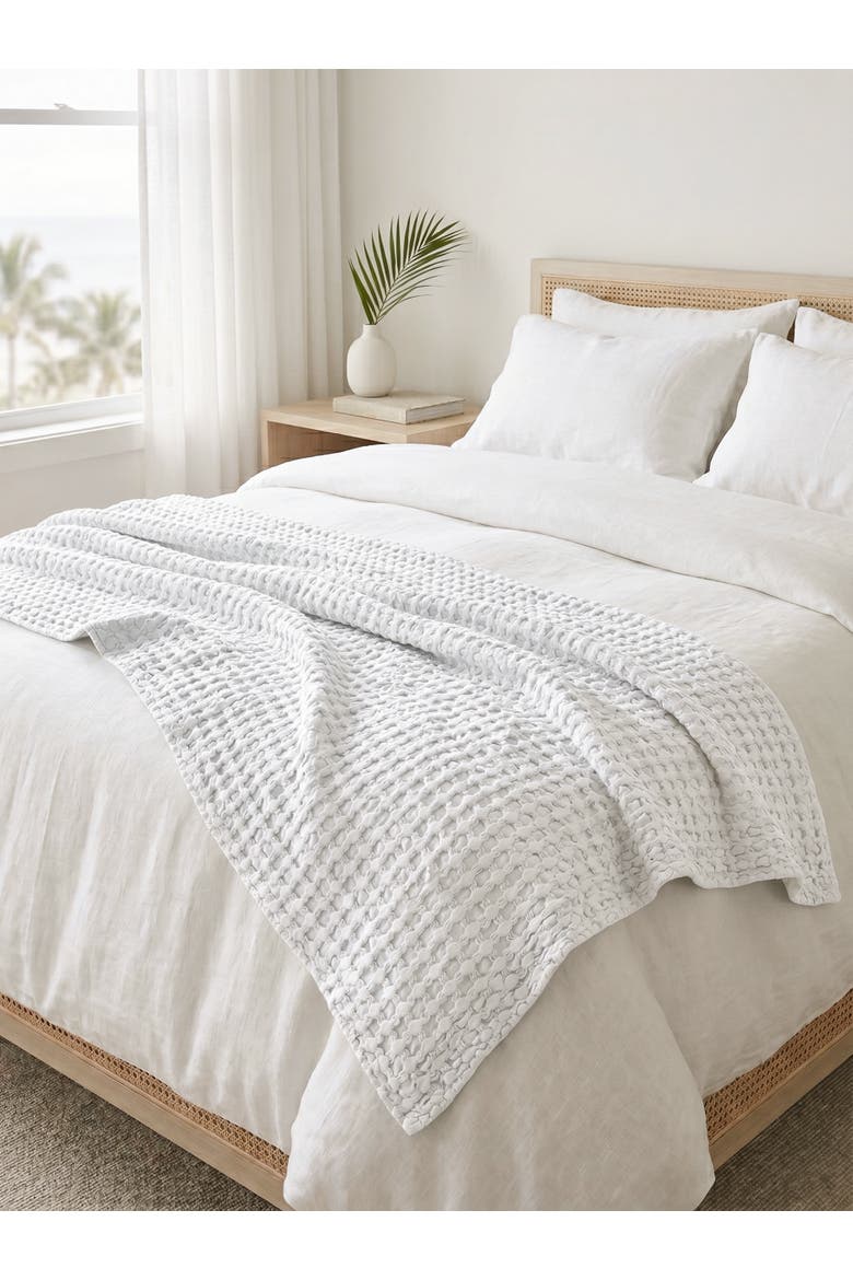 Stonewashed Waffle Cotton Throw, Alternate, color, White