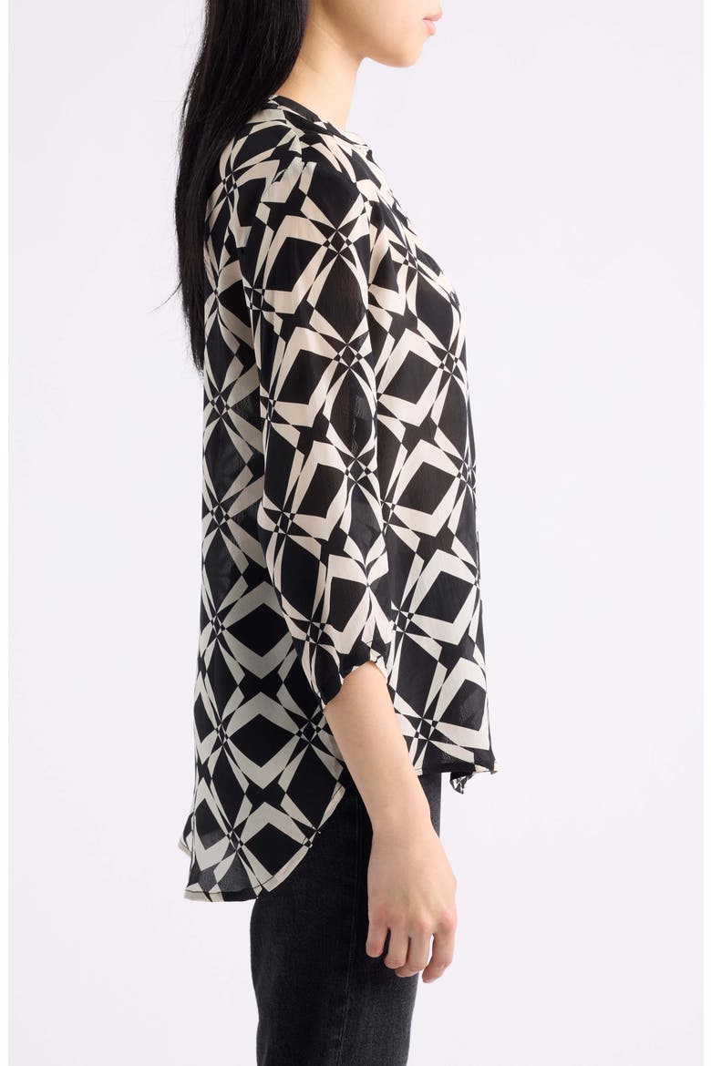 Mandarin Collar Button-Up Shirt, Alternate, color, MIDNIGHT/IVORY