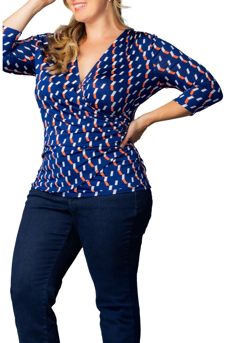 Faux Wrap Top, Alternate, color, NAVY GEO PRINT