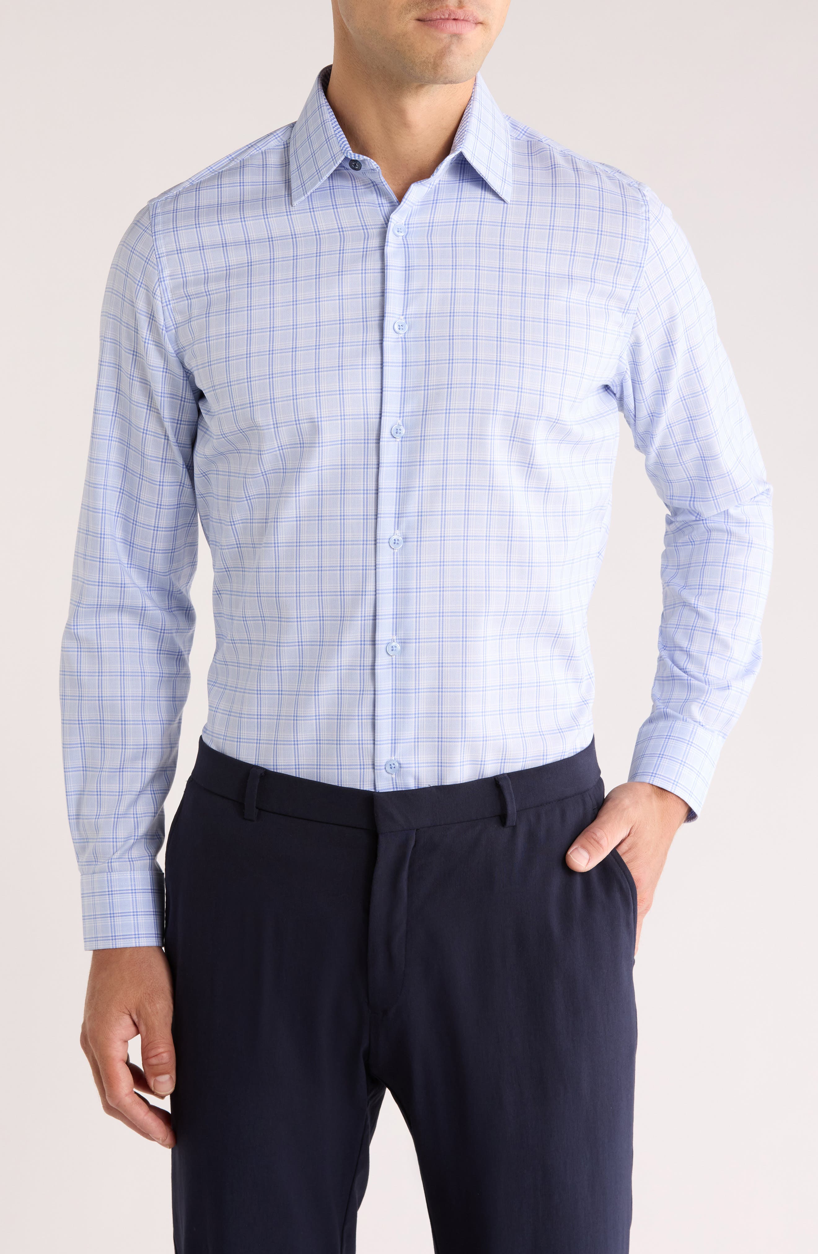 Duchamp Tailored Fit Plaid Dress Shirt