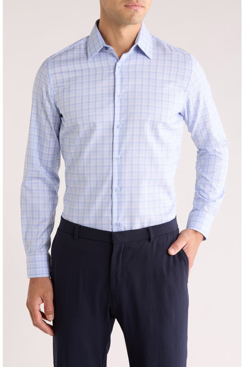 Tailored Fit Plaid Dress Shirt, Main, color, BLUE