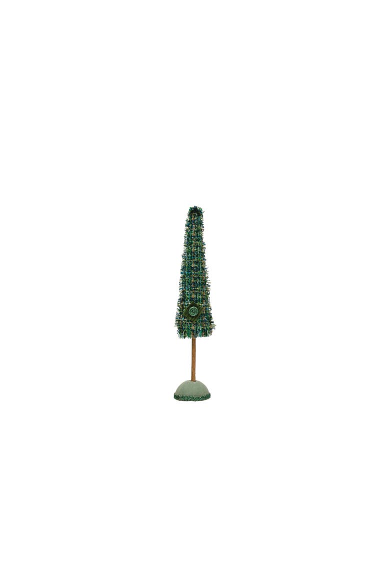 Tweed Tree with Wood Base, Green Plaid, Main, color, Green