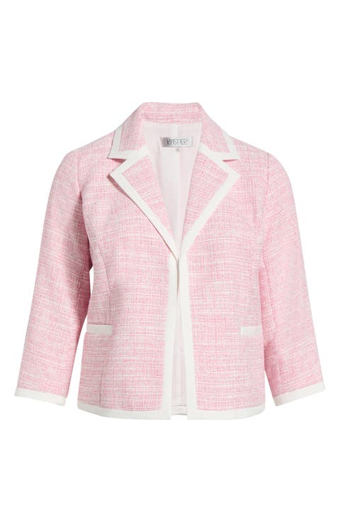 Contrast Trim Open Front Blazer (Plus)