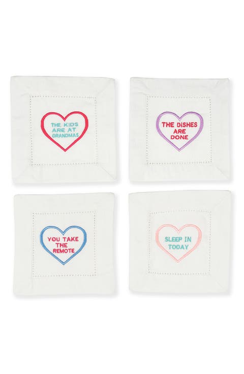 Set of 4 Embroidered Linen Napkins