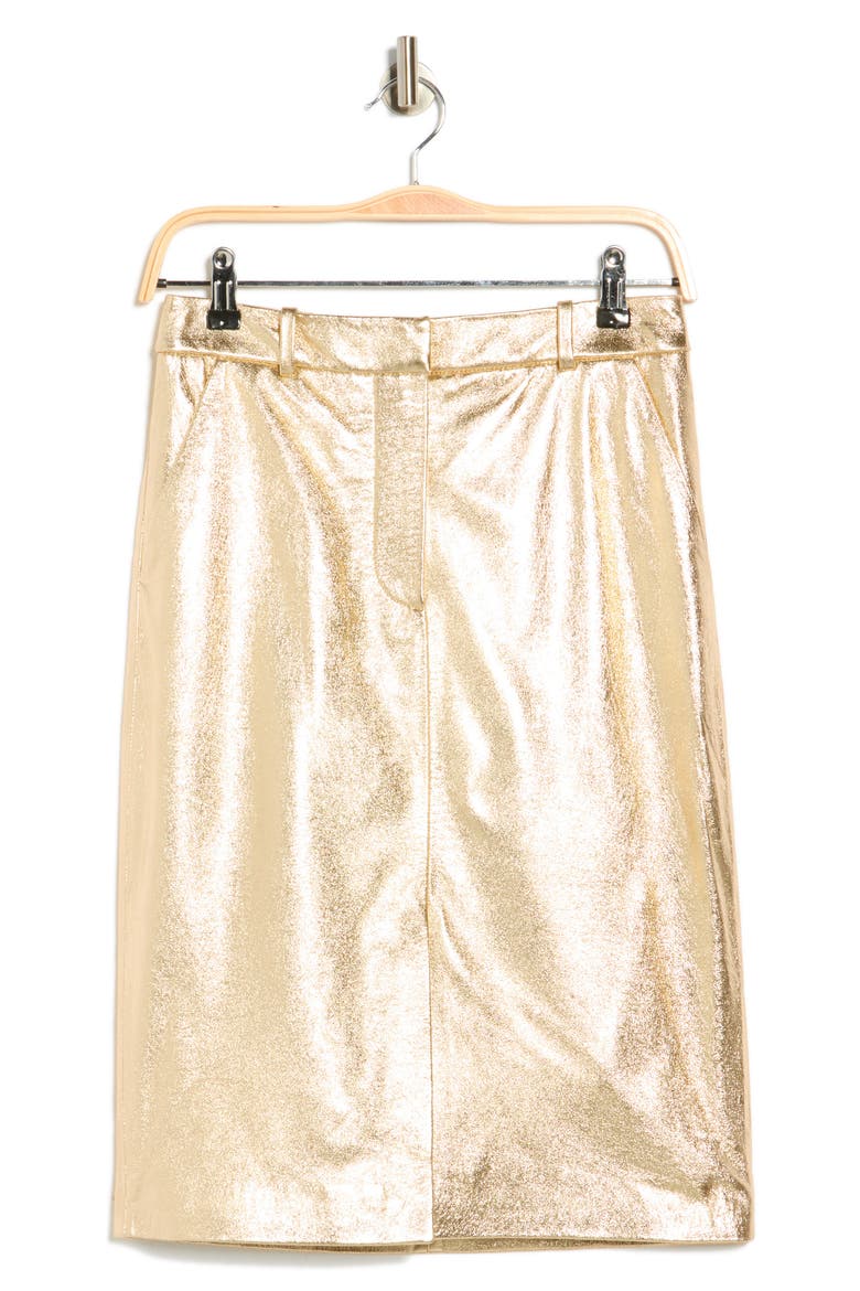 Maxine Metallic Leather Midi Skirt, Alternate, color, GOLD