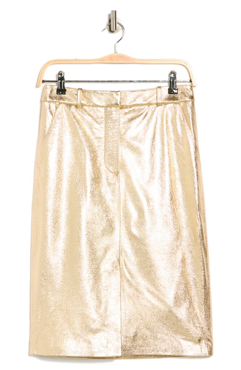 Veronica Beard Maxine Metallic Leather Midi Skirt, Alternate, color, Gold