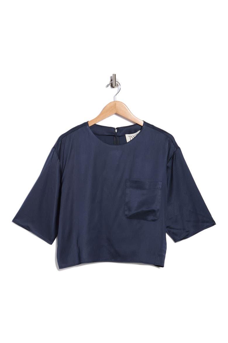 Ex Short Sleeve Hammered Satin Top, Alternate, color, PARISIAN NIGHT