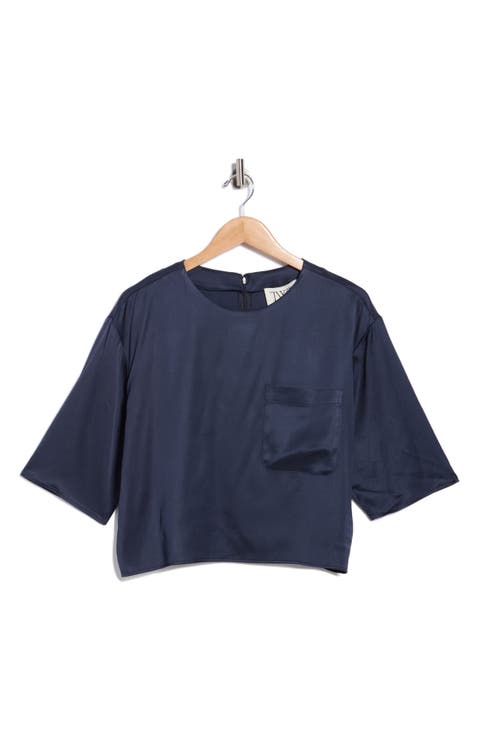Ex Short Sleeve Hammered Satin Top