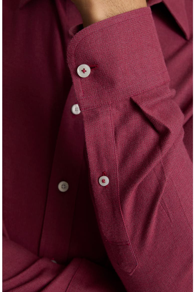 Veneto Regular Fit Textured Wrinkle Free Cotton Button-Down Shirt, Alternate, color, MID RED