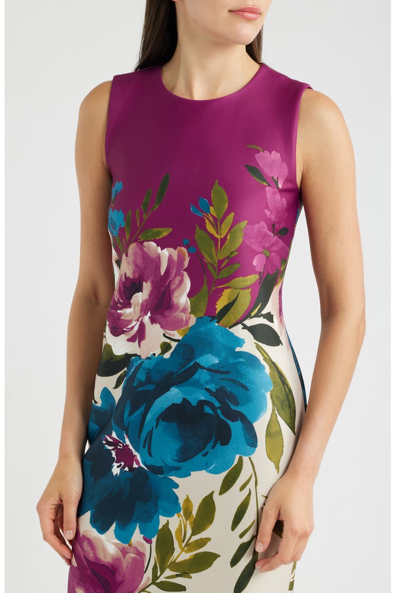 Print Sleeveless Sheath Dress, Alternate, color, BEET MULTI