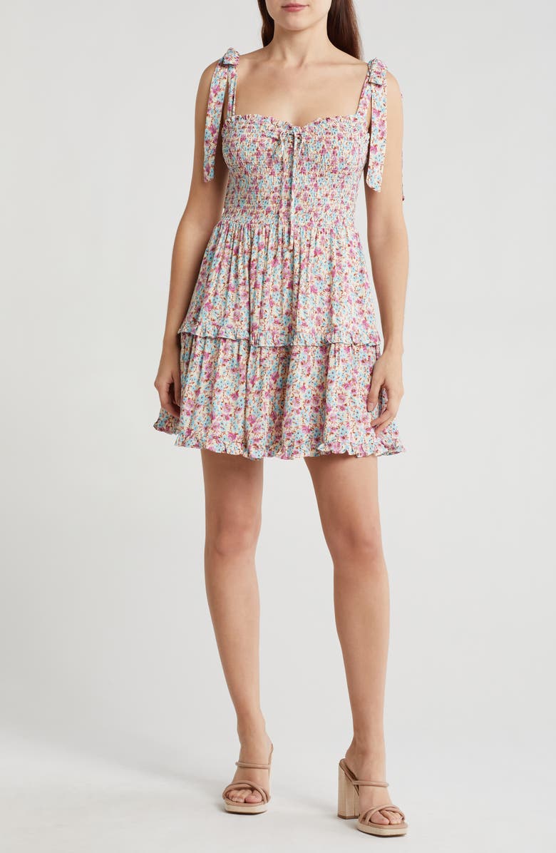 Lush Smocke Tiered Minidress, Main, color,
