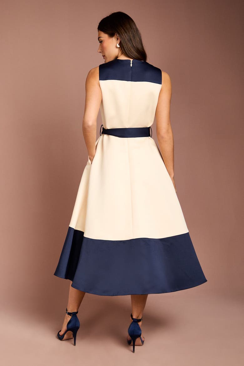 Colour Block Crepe Belted Midi Dress, Alternate, color, Mono