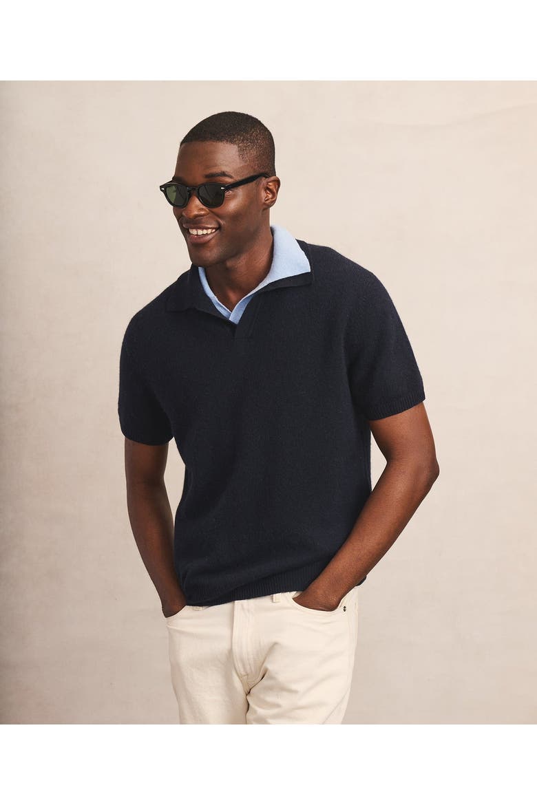 Lightweight Cashmere Short Sleeve Polo, Main, color, Navy