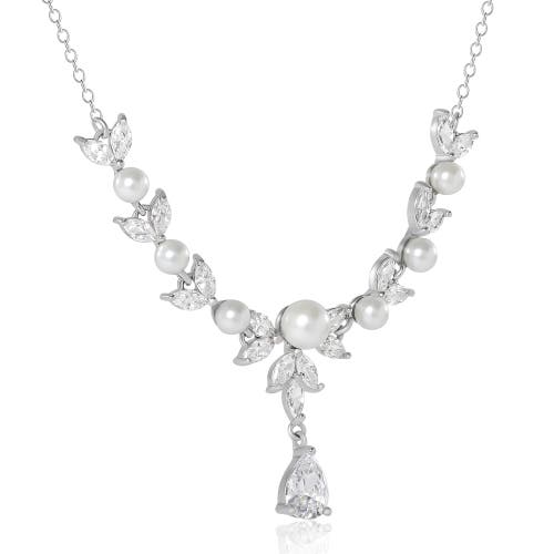 Jessica Simpson Pearl & Crystal Drop Necklace In Metallic