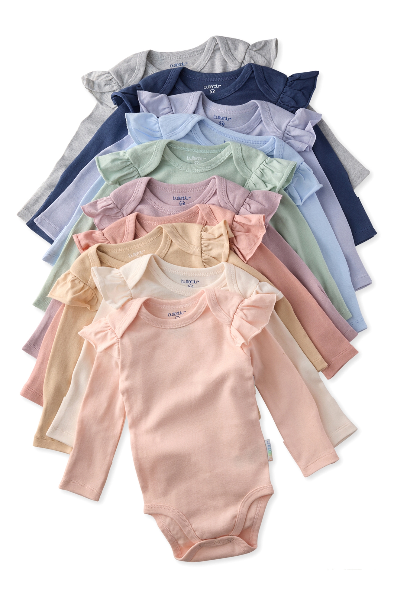 BUTTERBLU Ashley Assorted 10-Pack Bodysuits - Sorbet Frost Rainbow, 3-6M