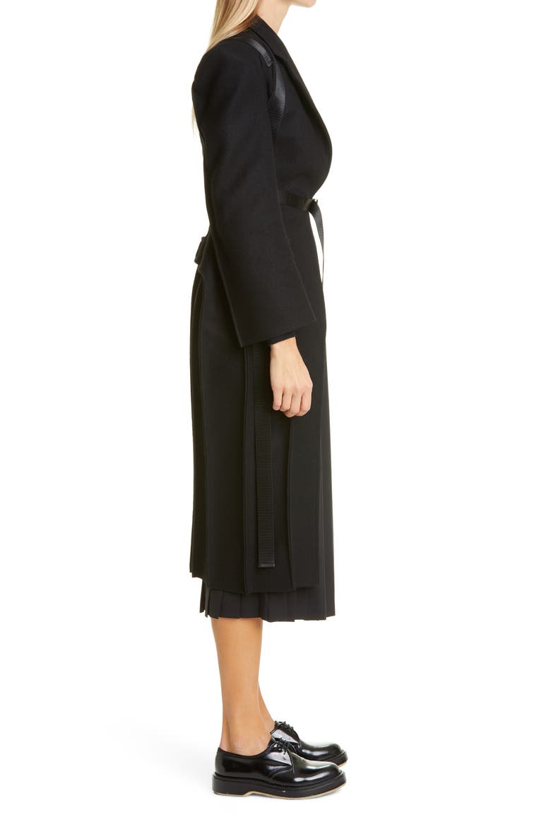 Wool & Nylon Melton Coat, Alternate, color, BLACK