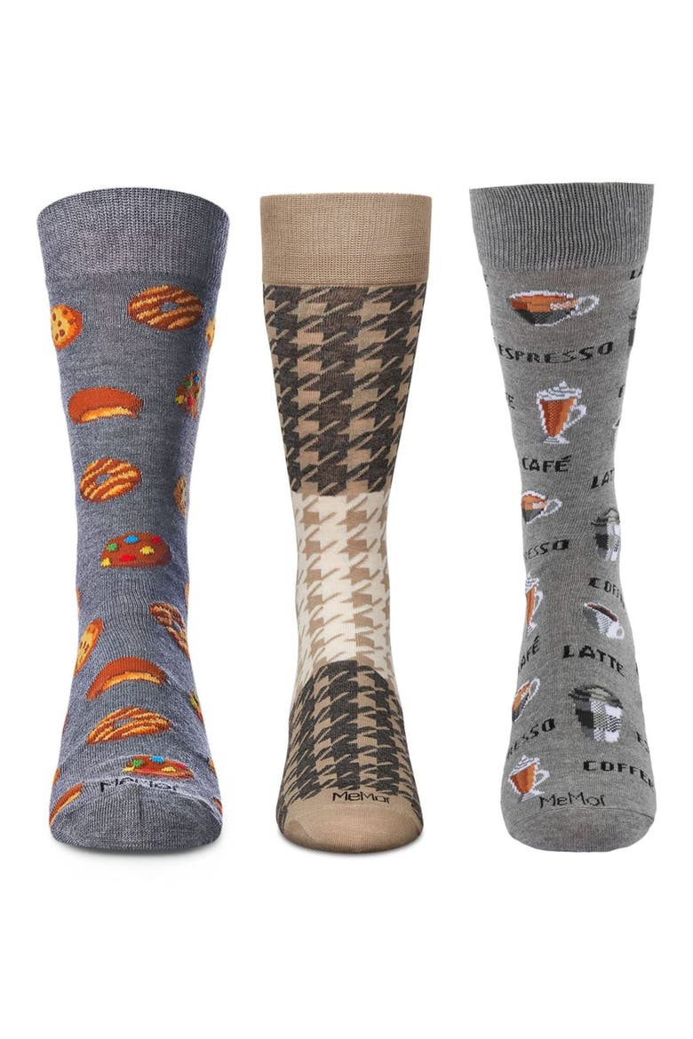Festivities Assorted 3-Pack Novelty Crew Socks, Main, color, GRAY