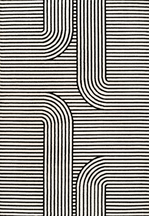 Jonathan Y Anders High-low Midcentury Modern Arch Stripe Two-tone Indoor/outdoor Area Rug In Black