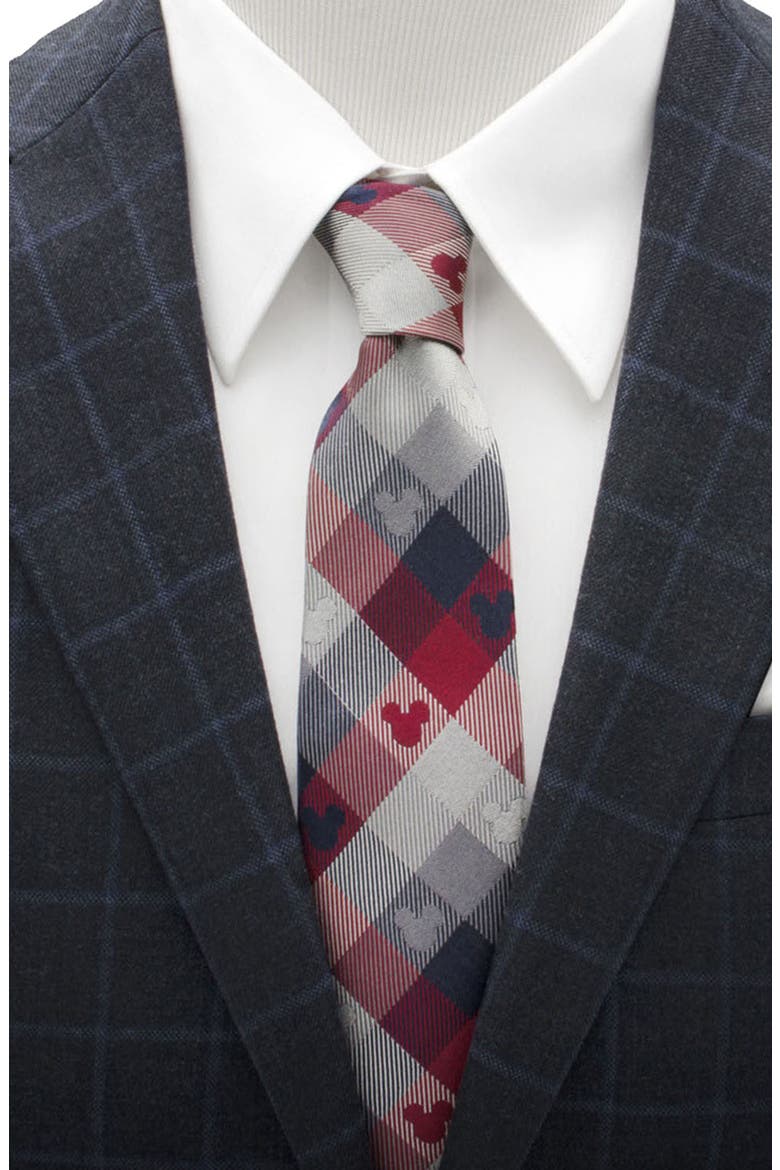 Plaid Mickey Mouse Silk Tie, Alternate, color, MULTI