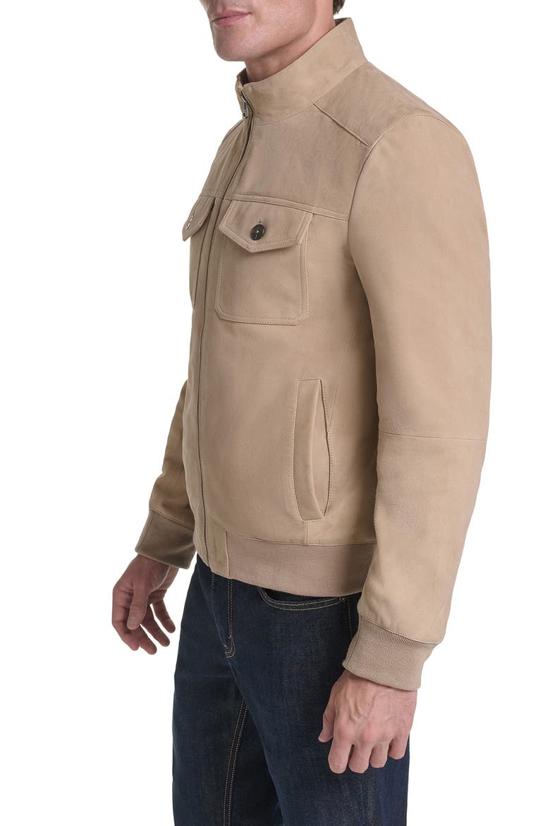Suede Bomber Leather Jacket, Alternate, color, SAND