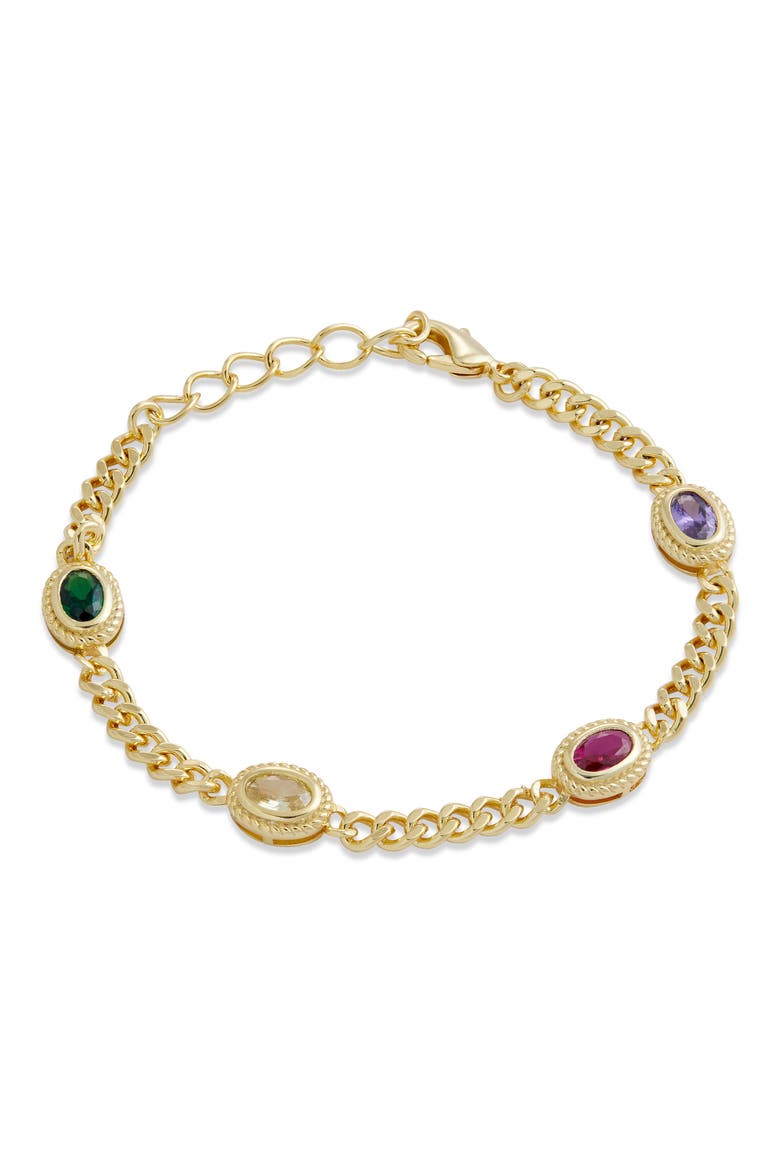 18K Gold Plate Cubic Zirconia Station Bracelet, Main, color, YELLOW GOLD