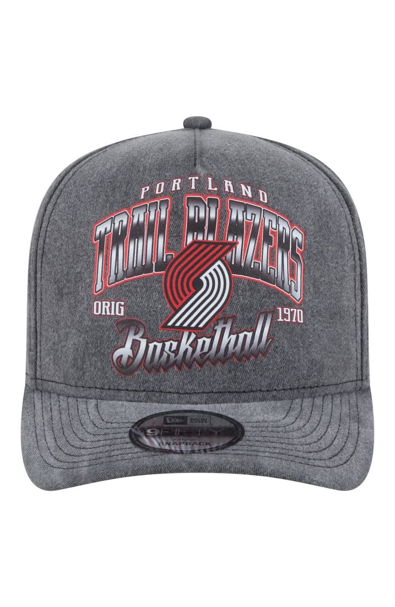New Era Men's New Era Charcoal Portland Trail Blazers Throwback Washed Pre-Curved 9FIFTY Snapback Hat, Alternate, color,