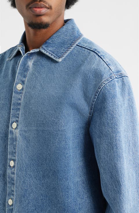 Oversize Cotton Denim Button-Up Shirt