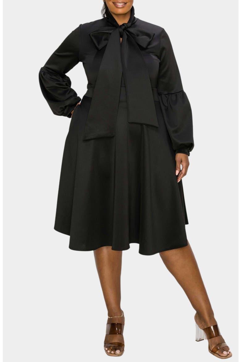 Bekah Long Sleeve Fit & Flare Dress, Alternate, color, BLACK