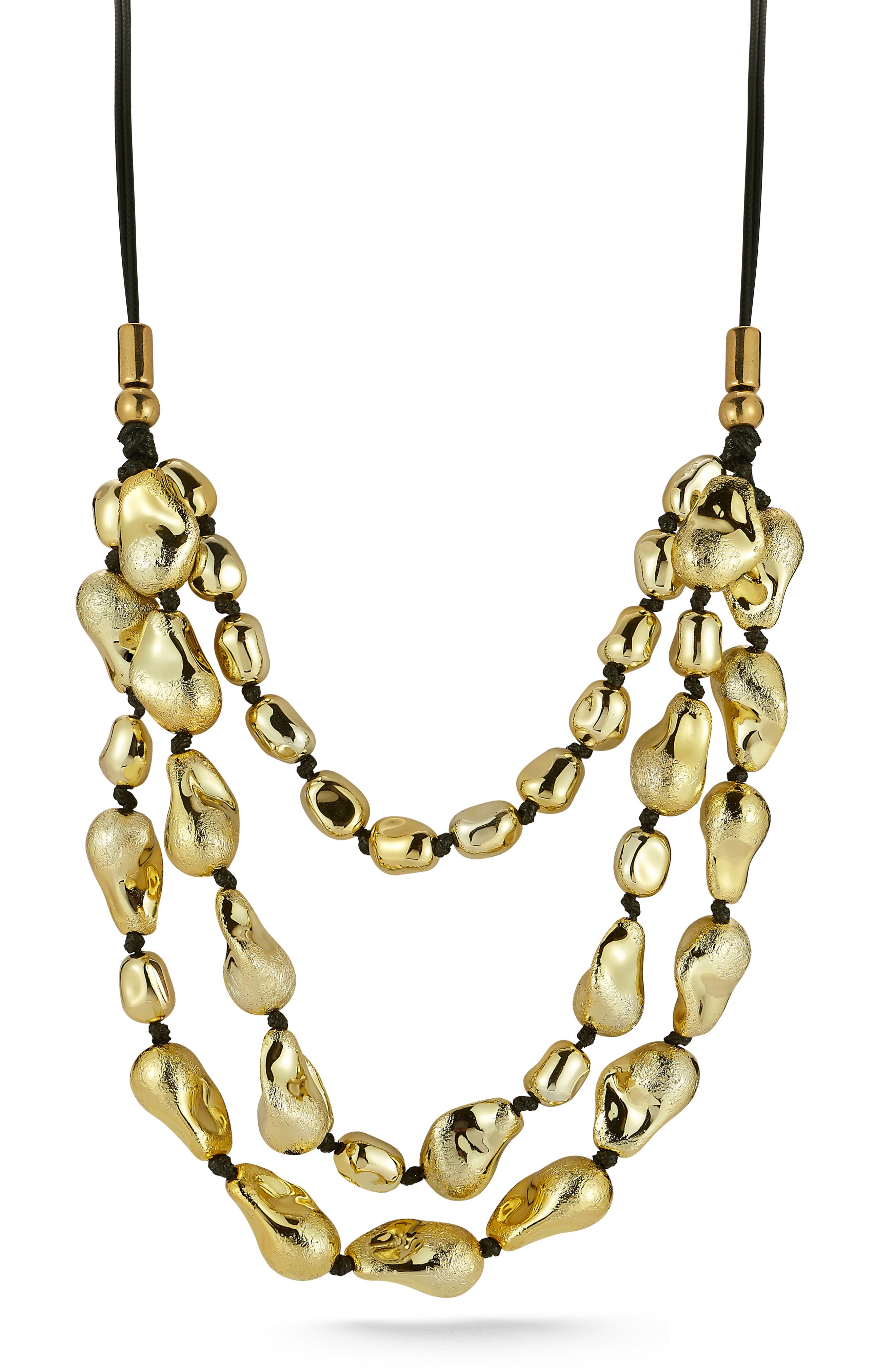 Goldtone Plate Three Strand Statement Necklace